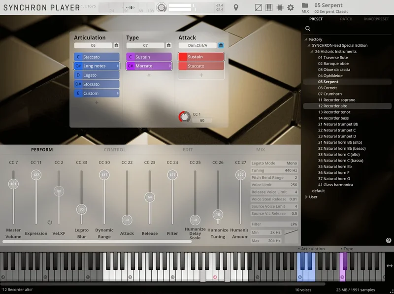 VSL Studio Special Edition 7: Historic Instruments interface