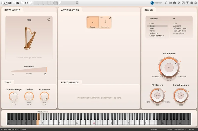 VSL Synchron Prime Harp interface