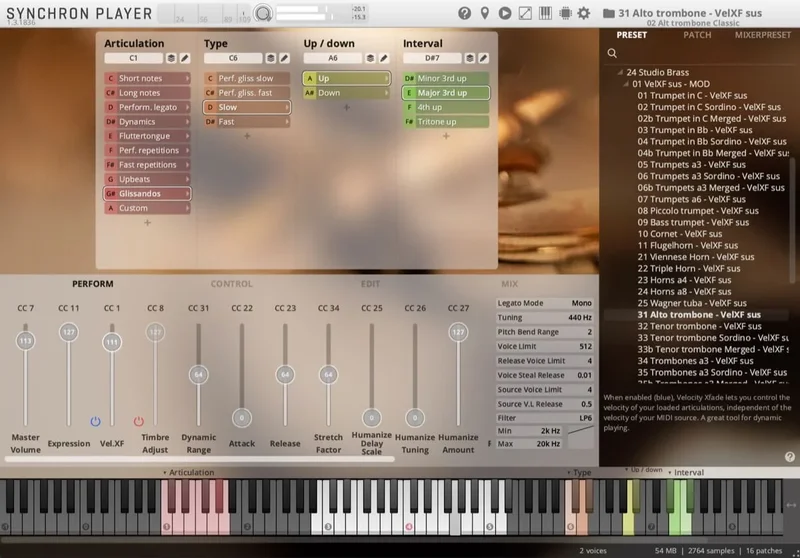 VSL Studio Special Brass: Alto Trombone interface