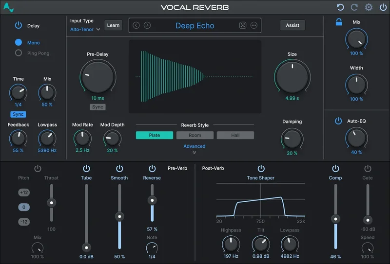 Antares AutoTune Vocal Reverb interface