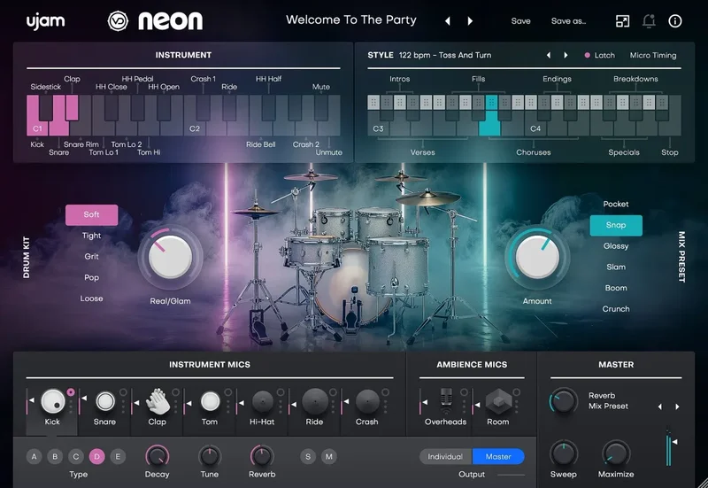 UJAM Virtual Drummer NEON interface