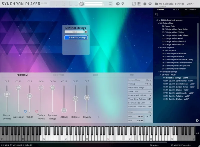 VSL Free Instruments Celestial Strings interface