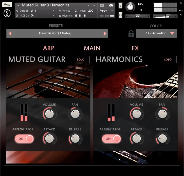 Sonuscore Origins Vol 6: Muted Guitar & Harmonics interface