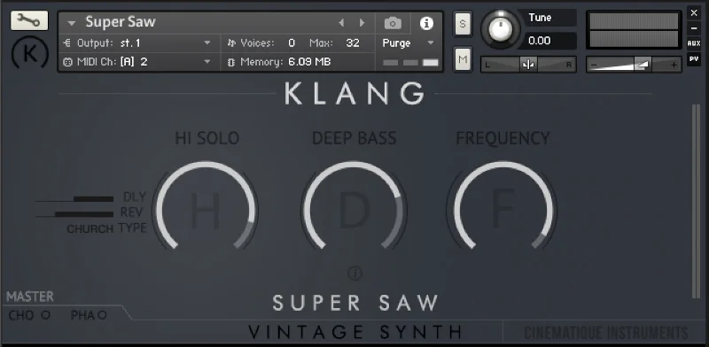 KLANG VINTAGE SYNTH: Super Saw interface