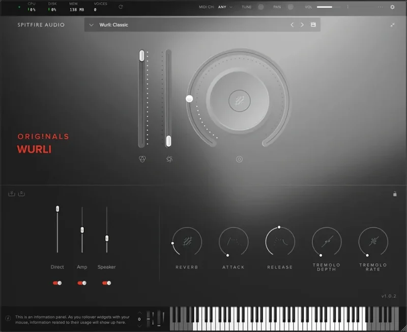 Spitfire Audio Originals Wurli interface