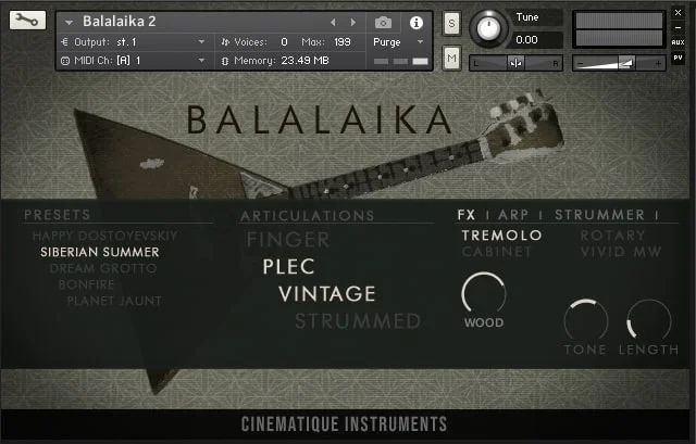 Cinematique Instruments Balalaika v2 interface