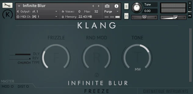 KLANG FREEZE: Infinite Blur interface