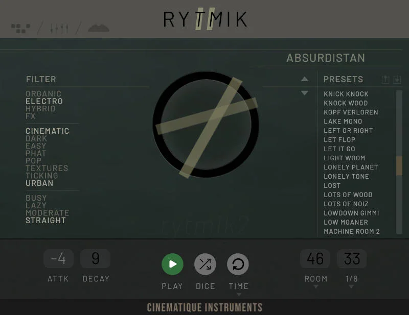 Cinematique Instruments Rytmik 2 interface