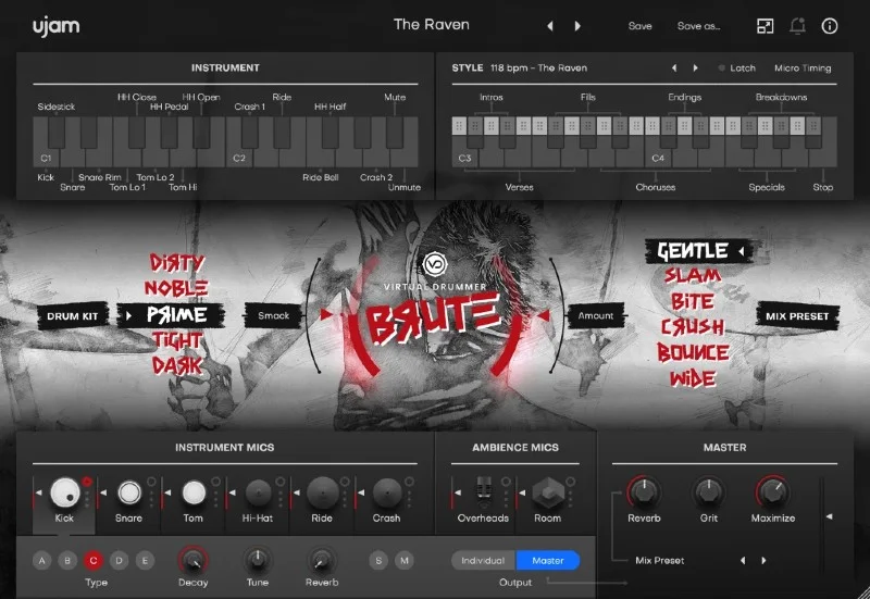 UJAM Virtual Drummer Brute interface
