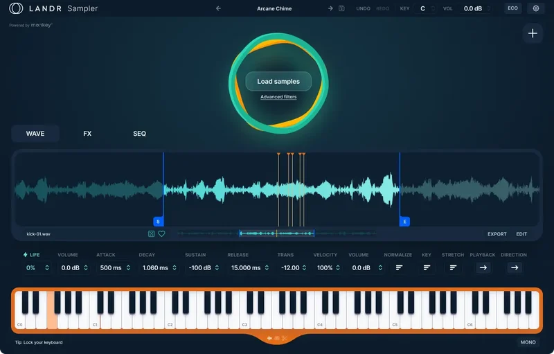LANDR Sampler interface