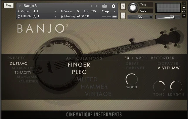 Cinematique Instruments Banjo v3 interface