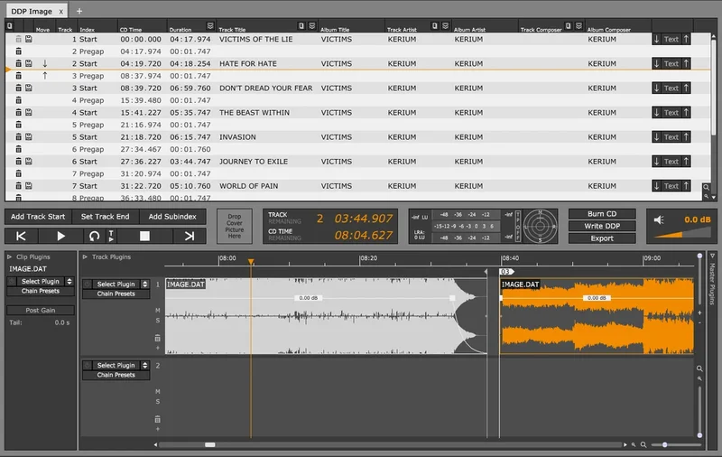 HOFA CD Burn DDP Master Pro App interface