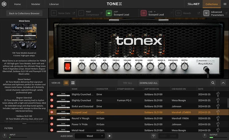 IK Multimedia Tonex Metal Gems interface