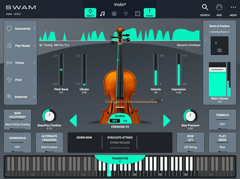 Audio Modeling SWAM Violin interface