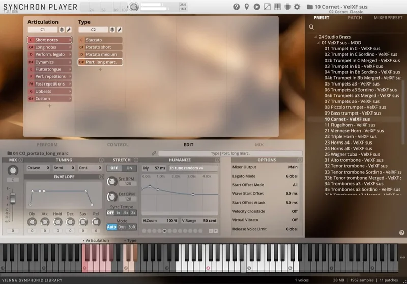 VSL Studio Special Brass: Cornet interface