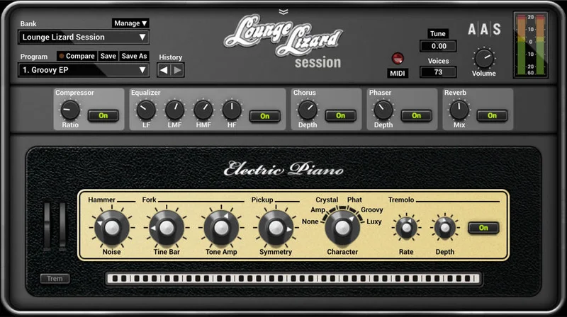AAS Lounge Lizard Session interface