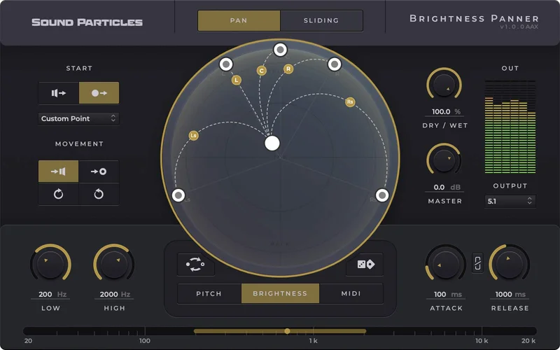 Sound Particles Brightness Panner interface