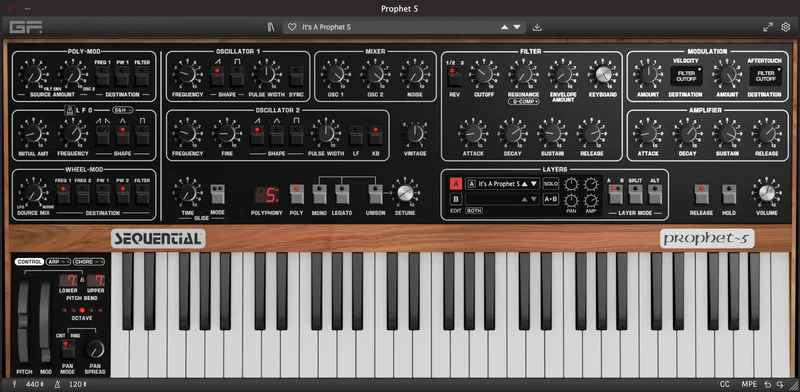 GForce Software Prophet~5 interface