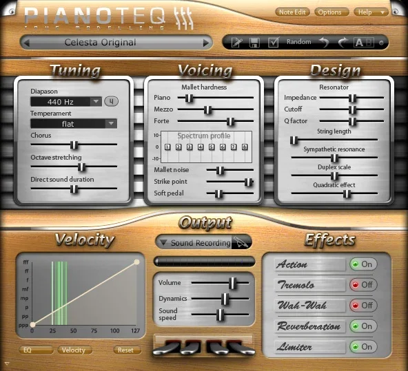 Pianoteq Celeste Add-On interface