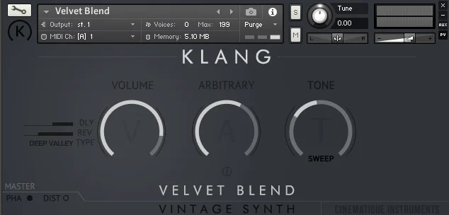 KLANG VINTAGE SYNTH: Velvet Blend interface