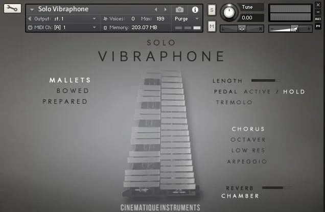 Cinematique Instruments Solo Vibraphone interface