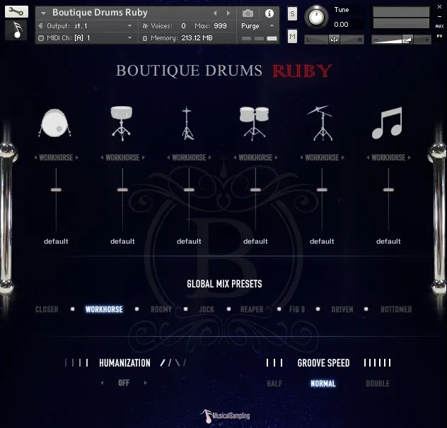 Musical Sampling Boutique Drums Ruby interface