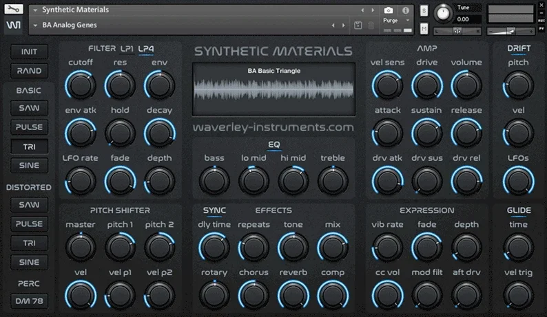 Waverley Instruments Synthetic Materials interface