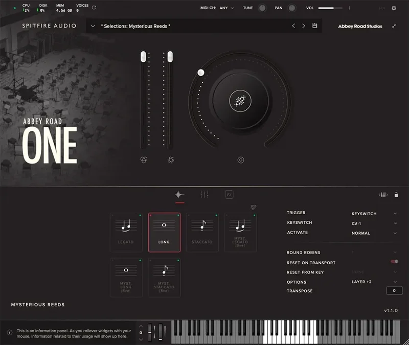 Spitfire Audio Abbey Road One: Mysterious Reeds interface