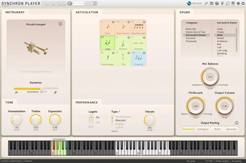VSL Synchron Special Brass: Piccolo Trumpet interface