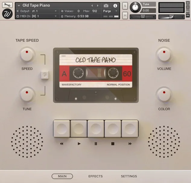 Wavesfactory Old Tape Piano interface