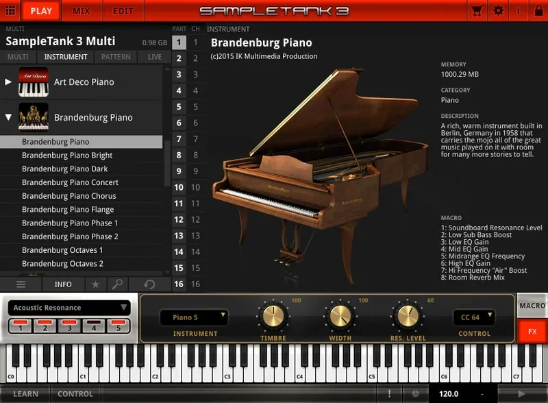 IK Multimedia Brandenburg Piano for SampleTank 3 interface