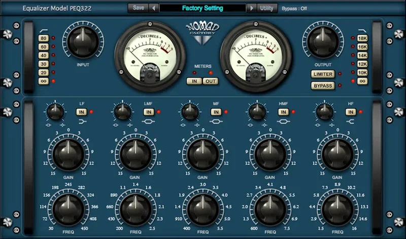 Nomad Factory Blue Tubes Equalizer PEQ322 interface