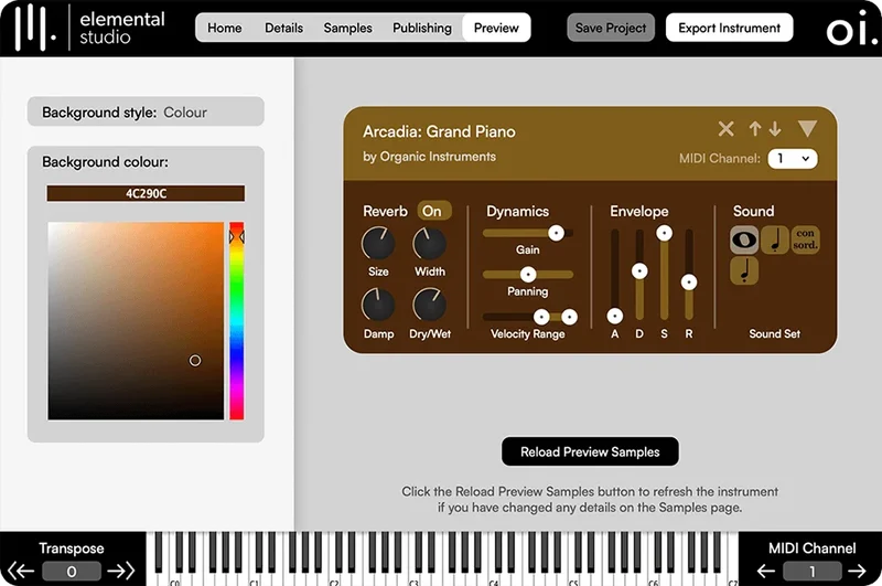 Organic Instruments Elemental Studio (1-Year Subscription) interface
