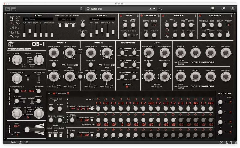 GForce Software Oberheim OB-1 interface