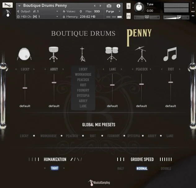 Musical Sampling Boutique Drums Penny interface