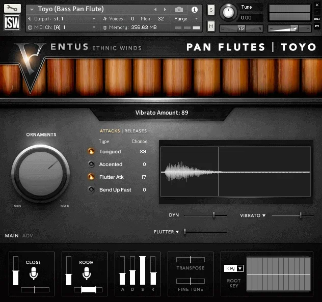 Impact Soundworks Ventus Ethnic Winds - Pan Flutes interface