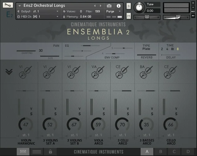 Cinematique Instruments Ensemblia 2 Orchestral Longs interface