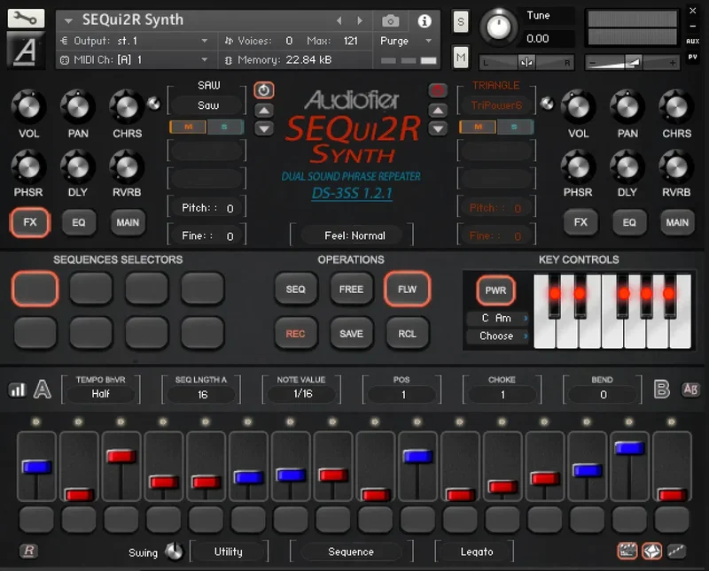 Audiofier SEQui2R Synth interface