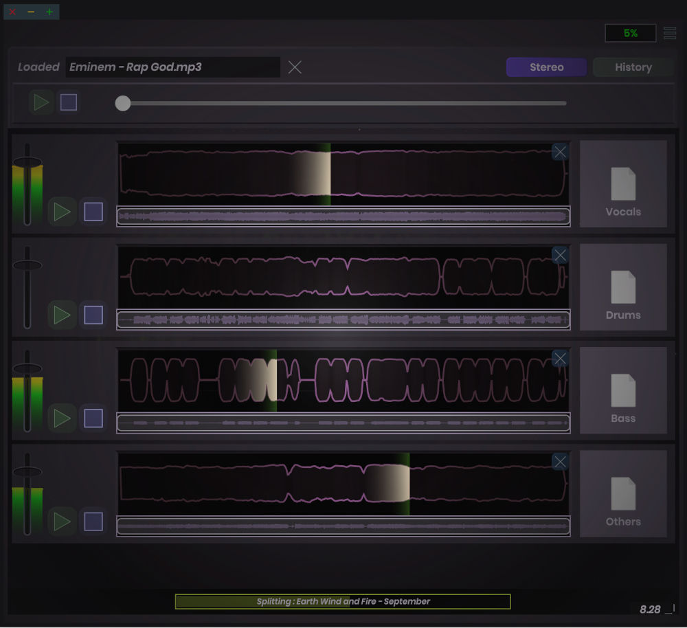 Stagecraft Simple Stems interface