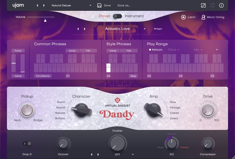 UJAM Virtual Bassist Dandy interface