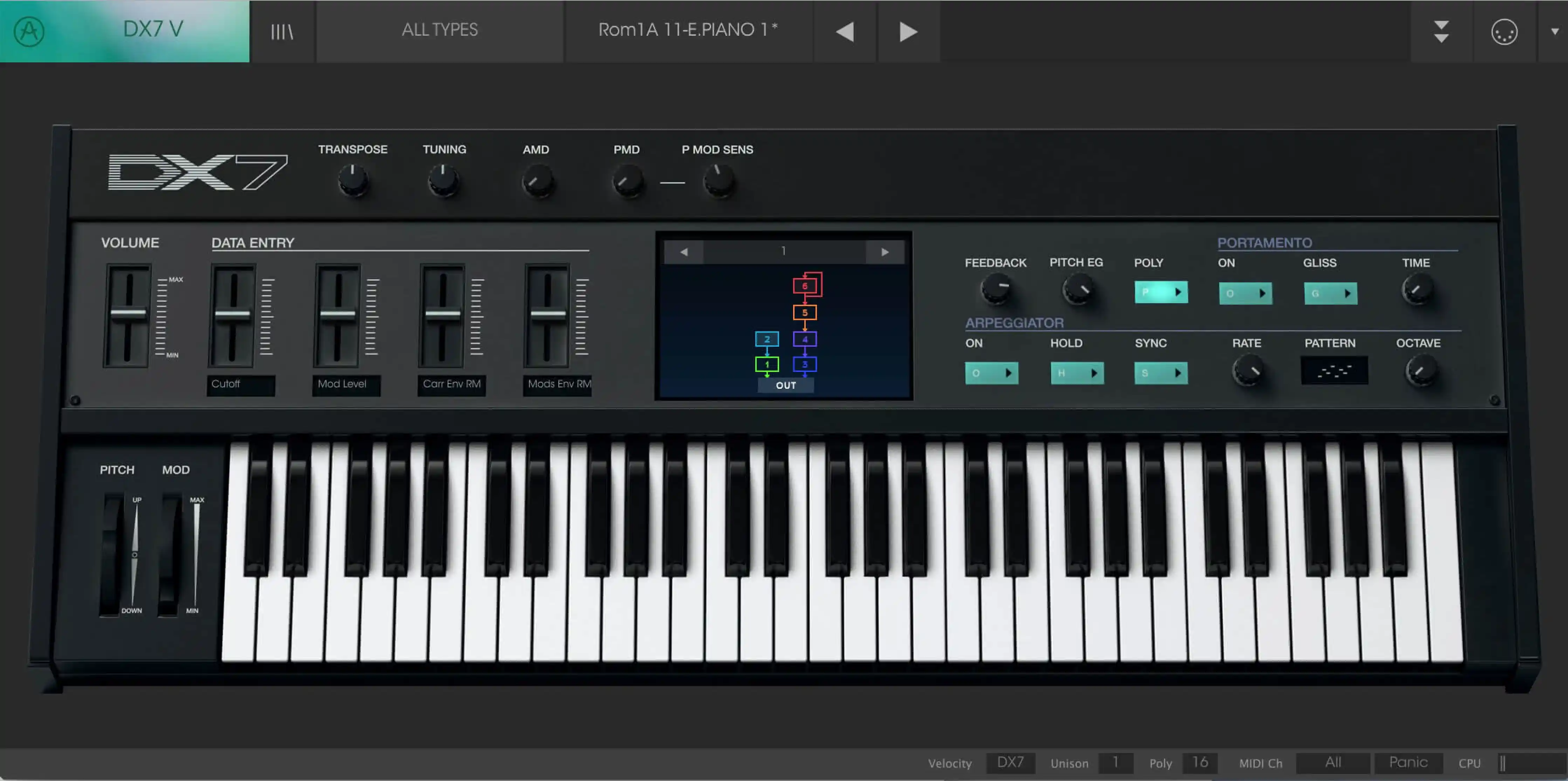 Arturia DX7 V interface