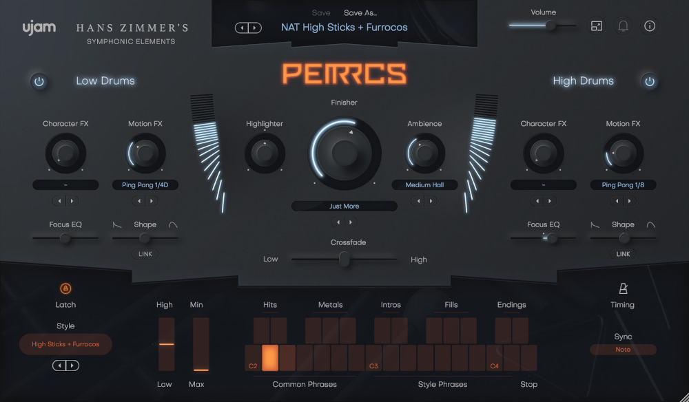 UJAM Symphonic Elements PERRCS interface
