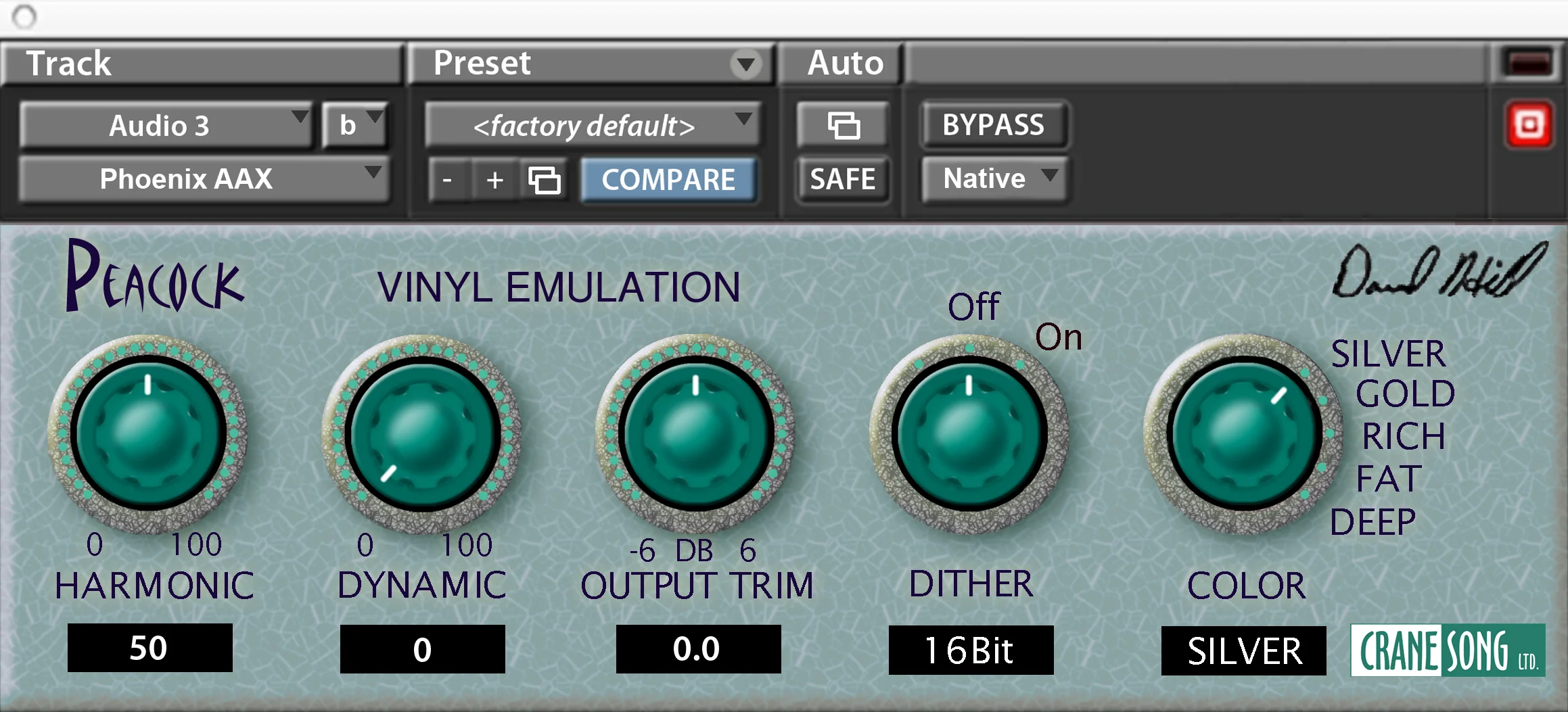 Crane Song Peacock interface