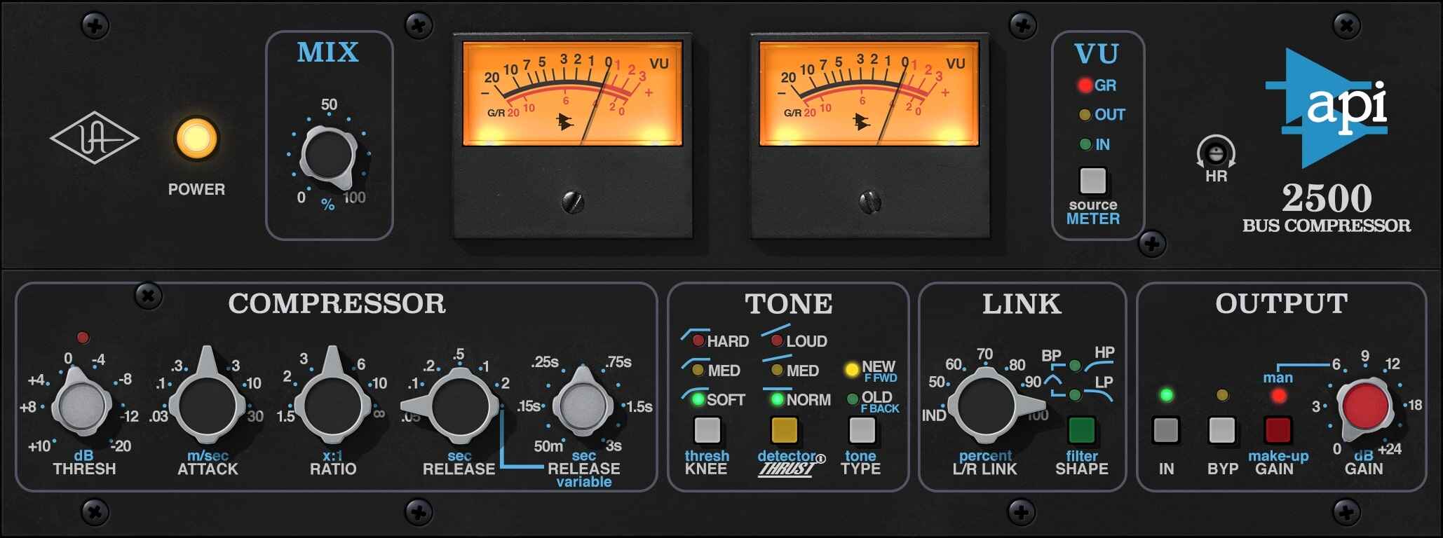 Universal Audio API 2500 Bus Compressor interface
