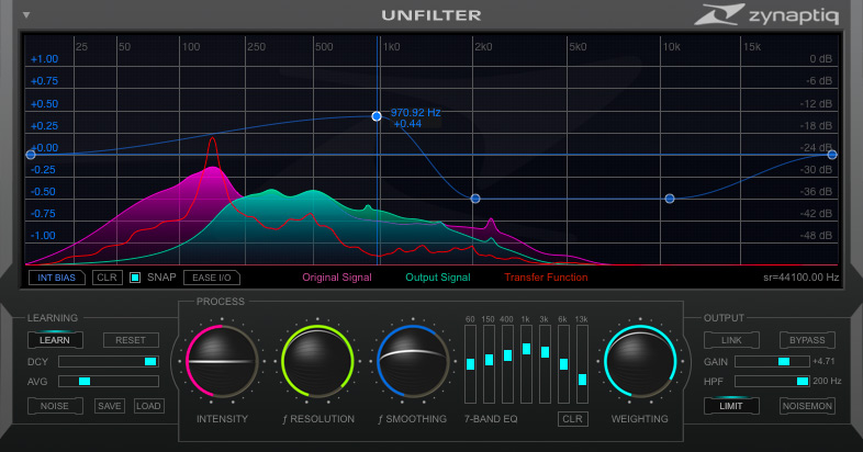 Zynaptiq UNFILTER interface