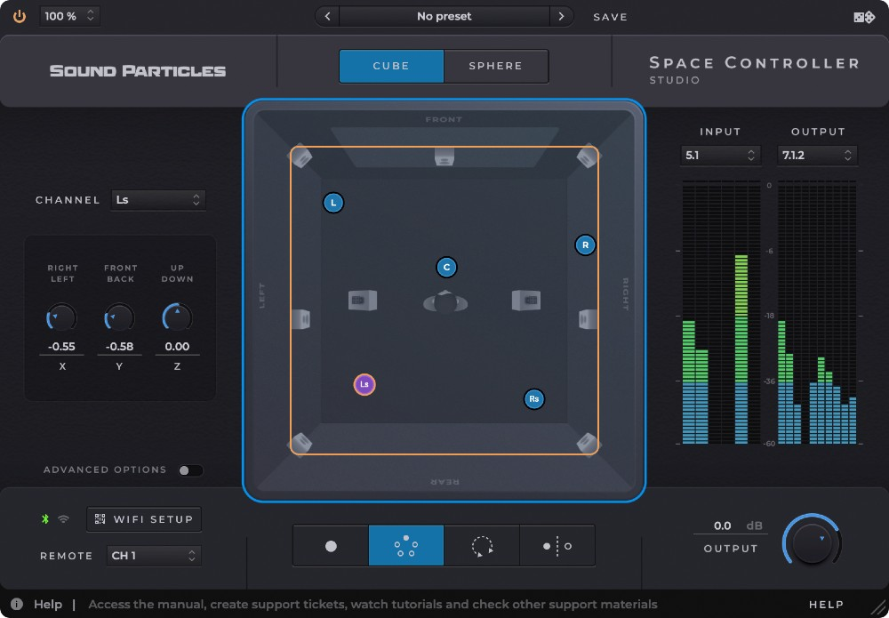 Sound Particles Space Controller Studio interface