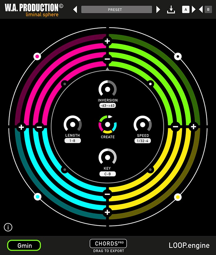W. A. Production Chords Pro interface