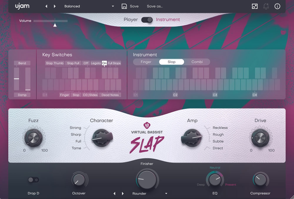 UJAM Virtual Bassist Slap interface