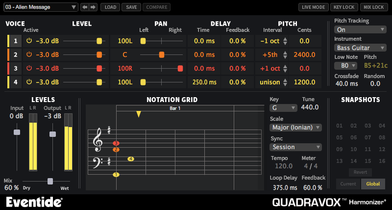Eventide Quadravox interface