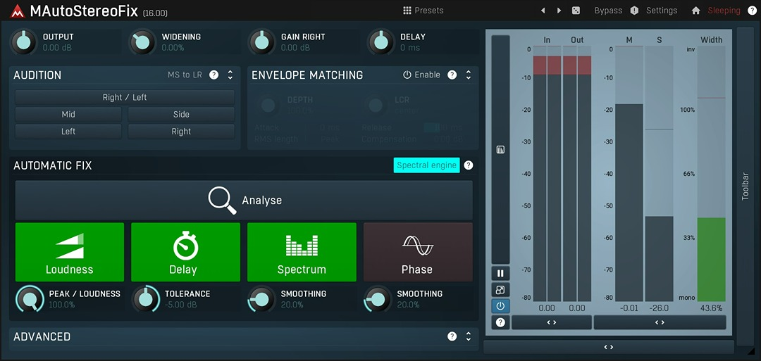 MeldaProduction MAutoStereoFix interface